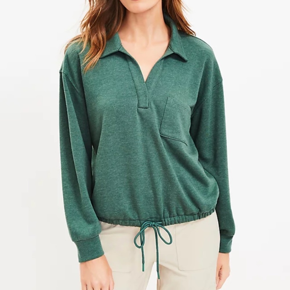 NWOT L&G Collared Cozy Cotton Terry Drawstring Sweatshirt